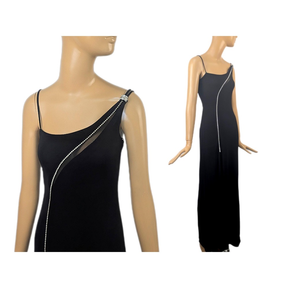Vintage 1990s‎ Jump Apparel Black Mesh Cutout Strappy Y2K Formal Gown